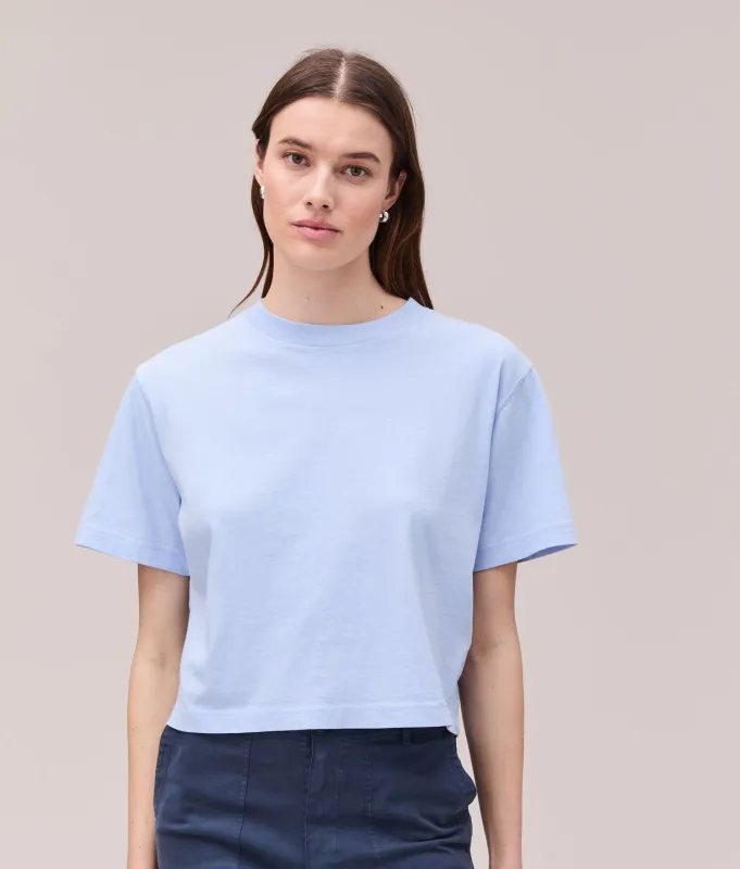 Womens Relaxed Crop Tee - Pigment Dye Jersey - Chambray Blue made by Richer Poorer