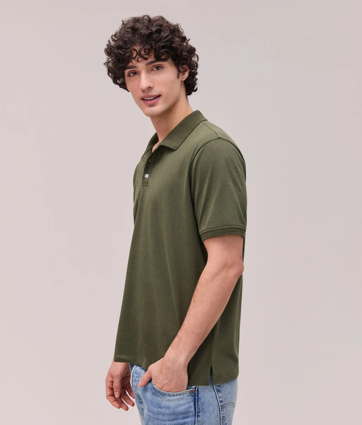Mens Recycled Cotton Polo - Recycled Jersey - Surplus Green sold by Andie product image thumbnail 3