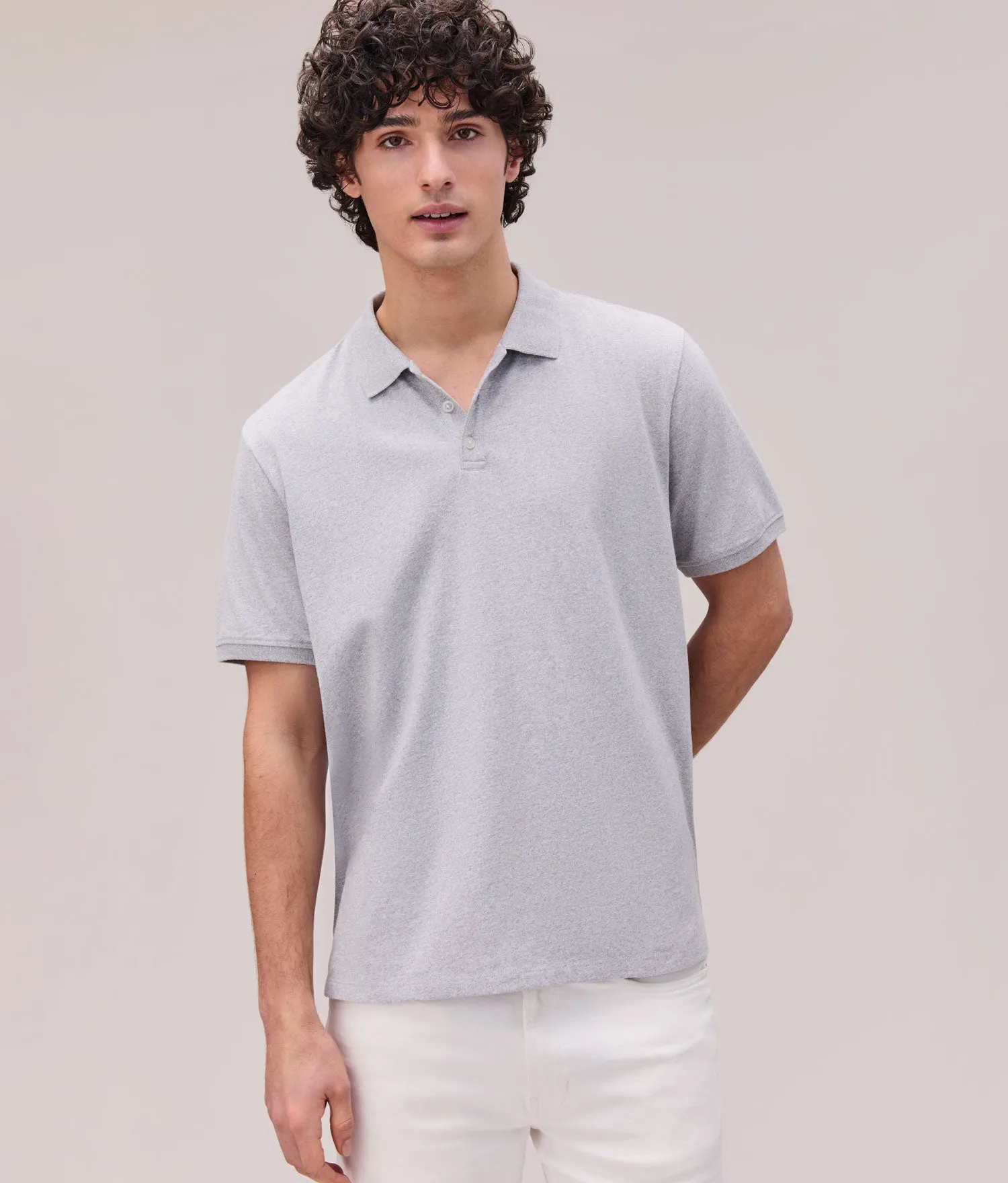 Mens Recycled Cotton Polo - Recycled Jersey - Heather Grey sold by Andie