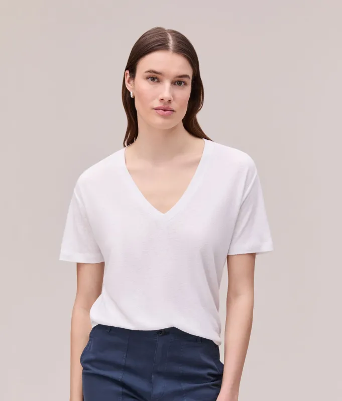 Womens Linen Jersey V Neck Tee - Linen Jersey - White made by Richer Poorer