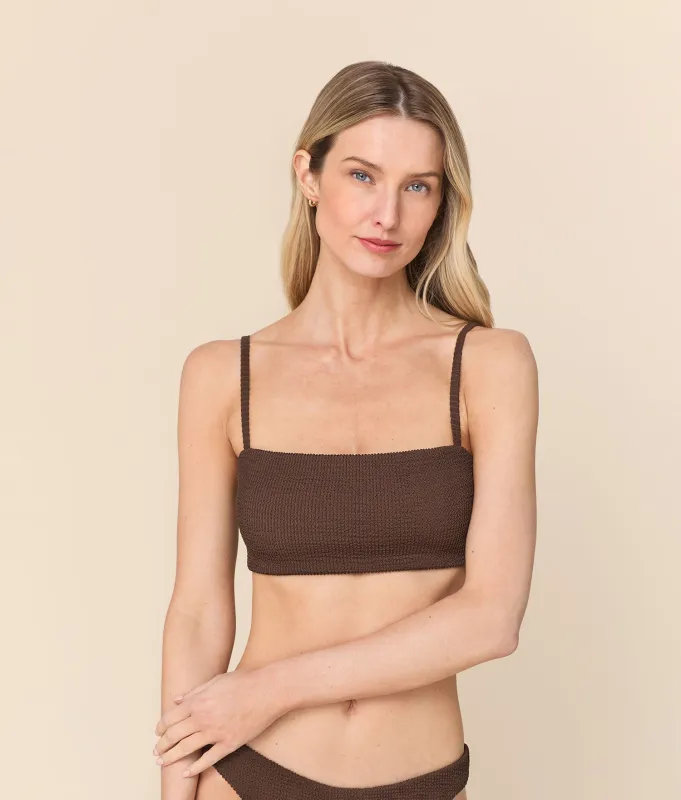 The Cabo Bikini Top - Seersucker - Shaved Chocolate made by Andie