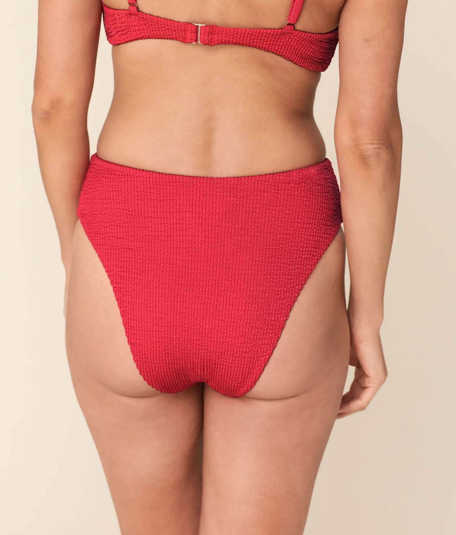 The 90s High Waist Bikini Bottom - Seersucker - Bittersweet sold by Andie product image thumbnail 2