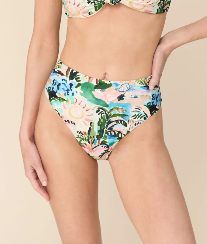 The 90s High Waist Bikini Bottom - Eco Nylon - Watercolor Landscape made by Andie