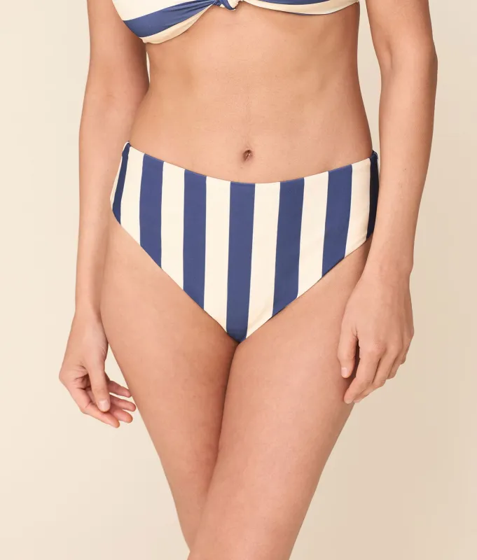 The 90s High Waist Bikini Bottom - Eco Nylon - Deep Cobalt Wide Stripe made by Andie