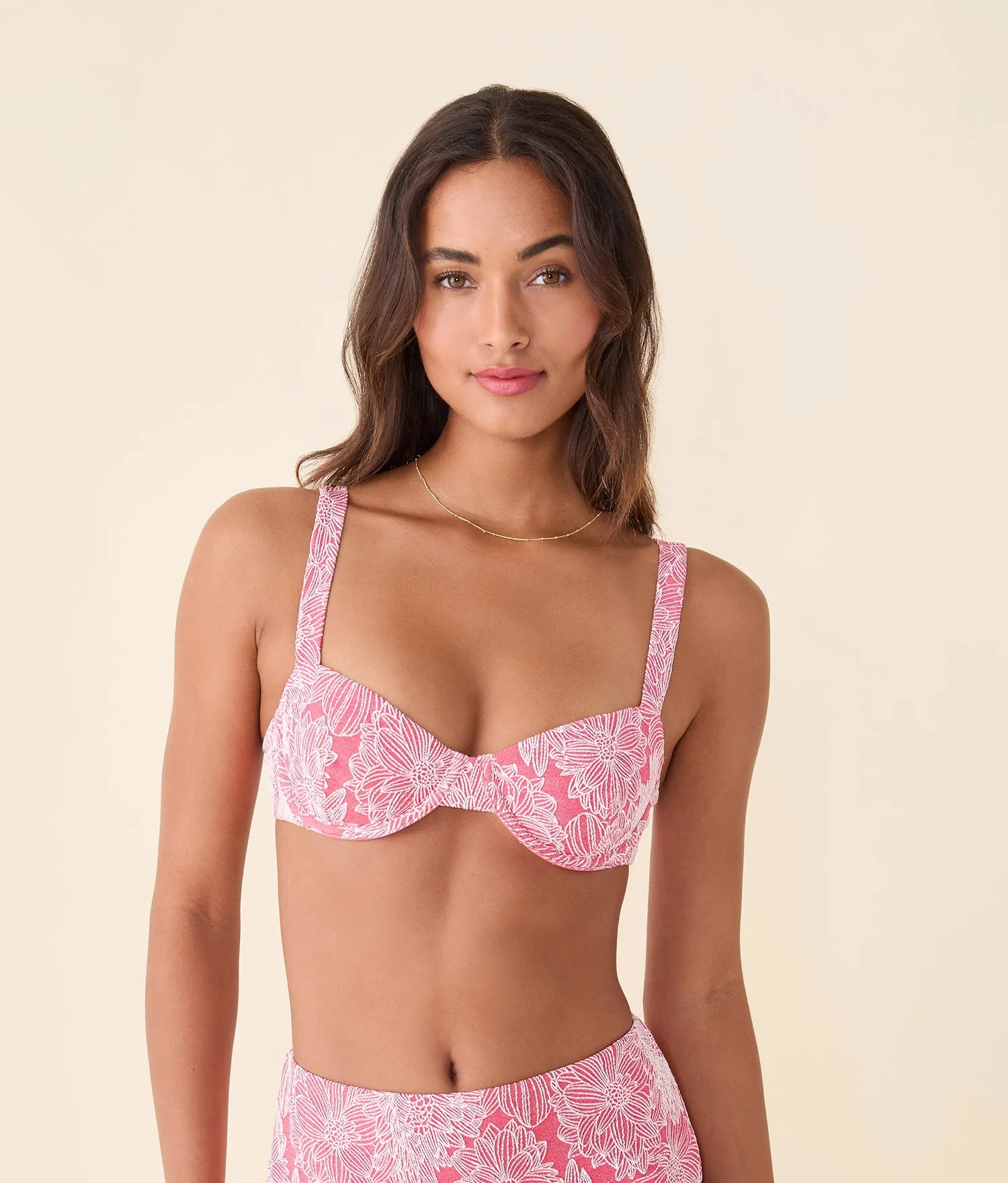 The Dorset Bikini Top - Garden Jacquard - Peachy sold by Andie