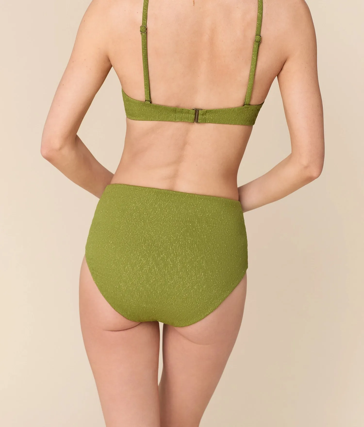 The High Waist Bikini Bottom - Shimmer - Cactus sold by Andie product image thumbnail 2