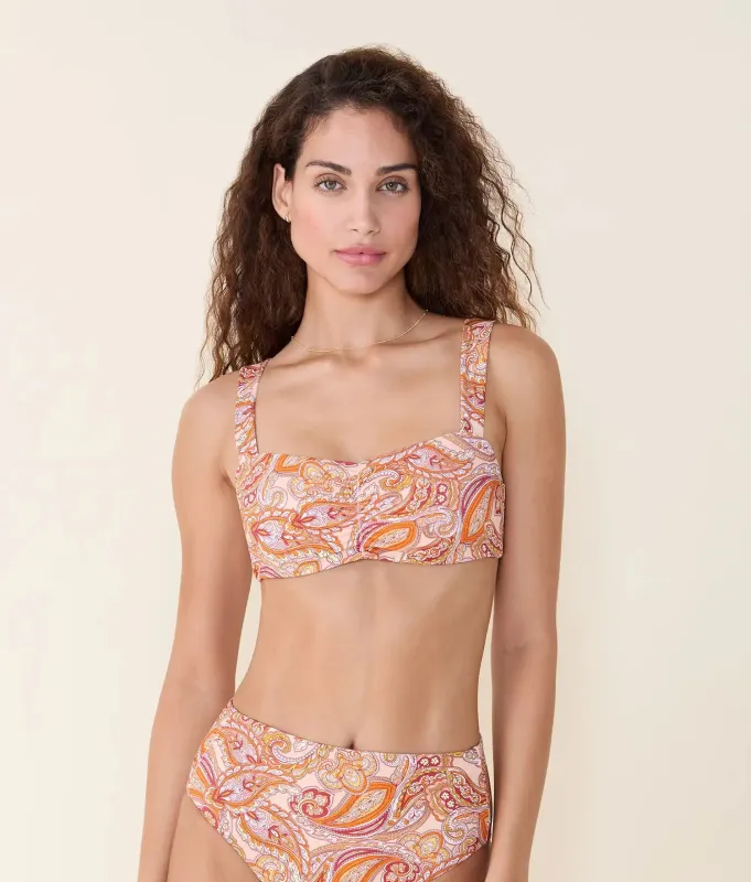 The Sahara Bikini Top - Eco Nylon - Sunset Paisley made by Andie