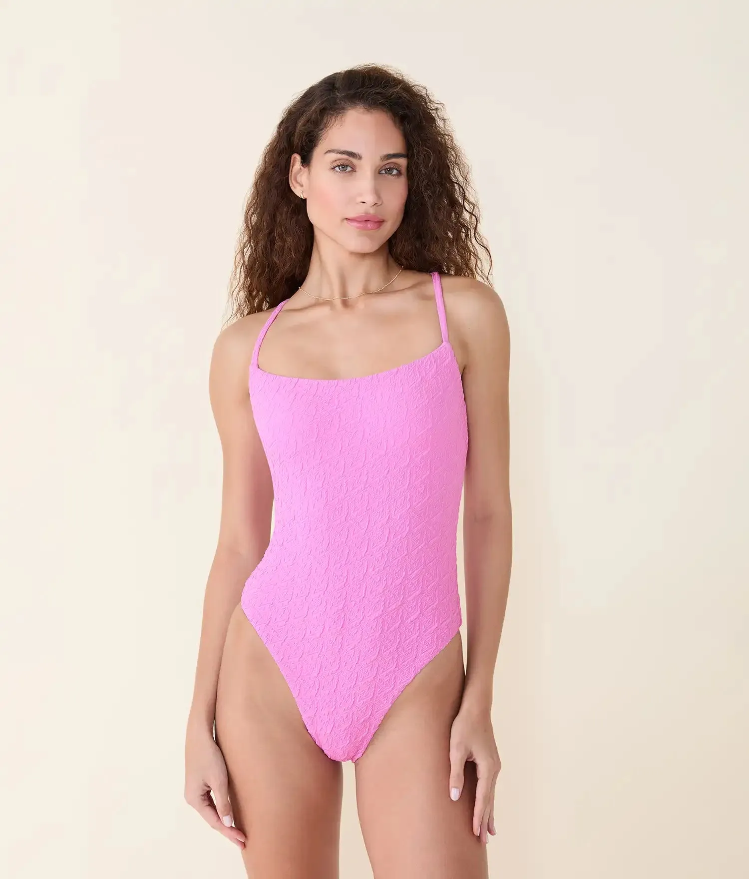The Fiji One Piece - Textured Geo - Frosting - Long Torso sold by Andie