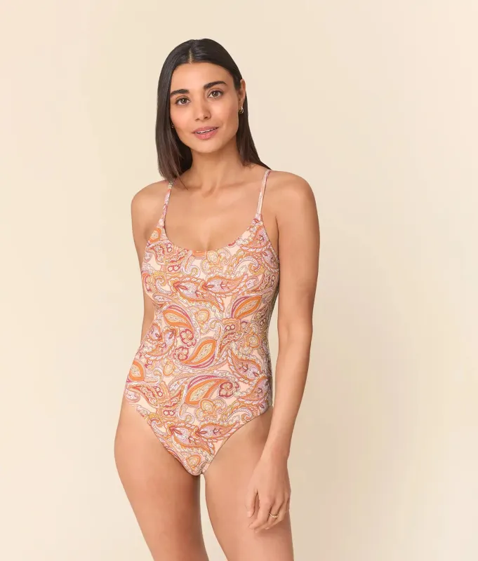 The Amalfi One Piece - Eco Nylon - Sunset Paisley - Long Torso made by Andie