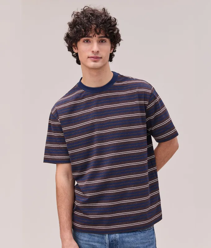 Mens Recycled Stripe Tee - Recycled Jersey - Brown Navy Stripe made by Richer Poorer