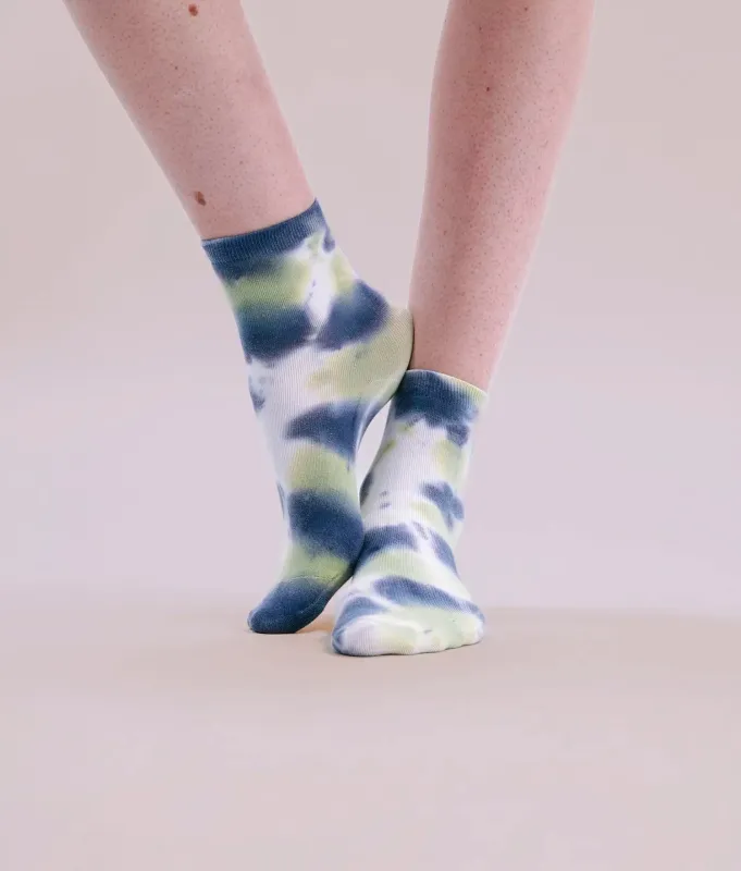 Womens Ankle Sock - Cotton Blend - Vintage Indigo Aloe Tie Dye made by Richer Poorer