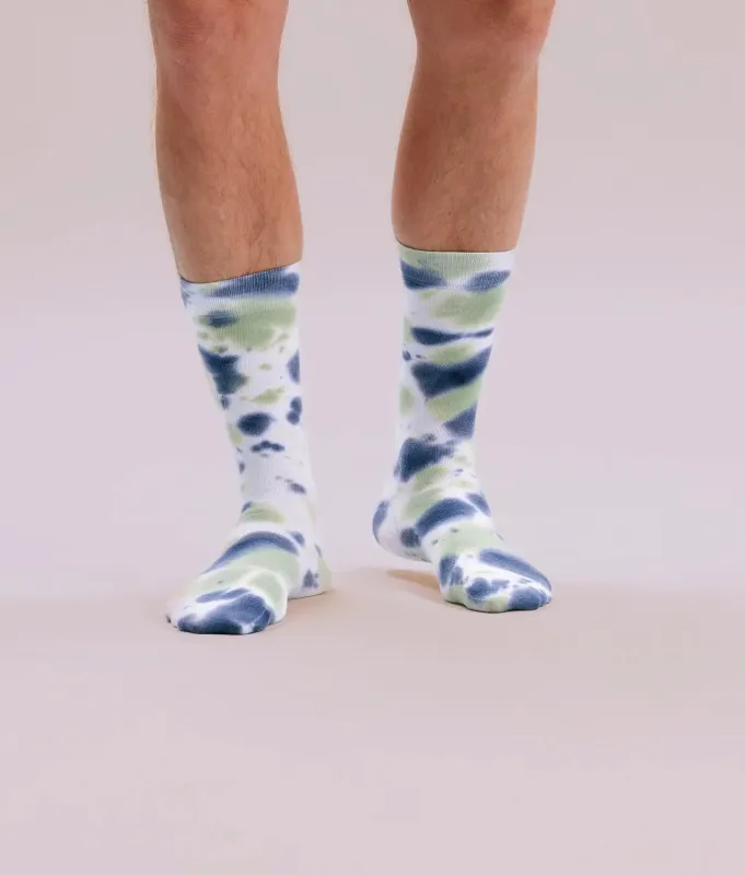 Mens Crew Sock - Cotton Blend - Vintage Indigo Aloe Tie Dye made by Richer Poorer