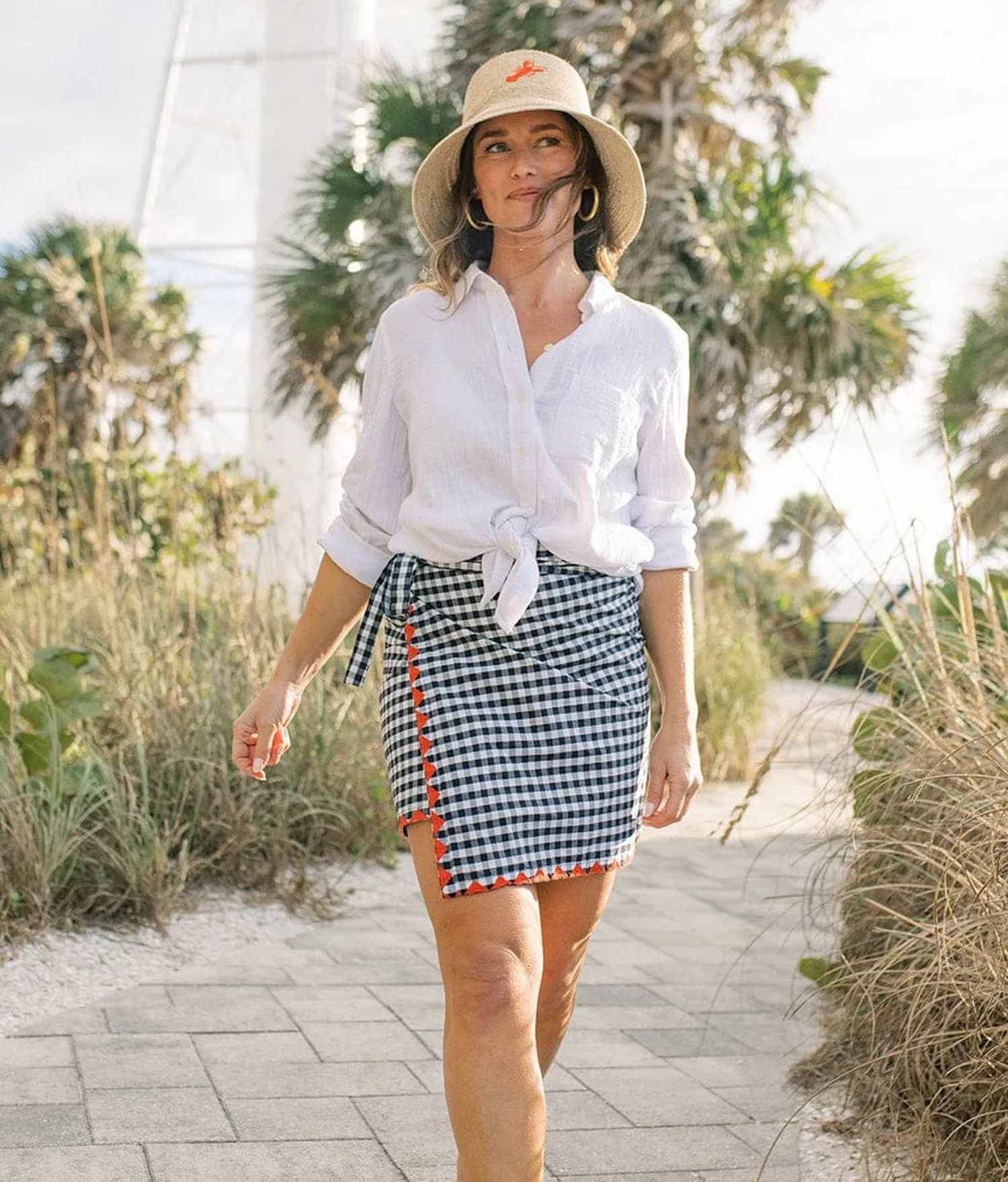 Navy Gingham Marina Sarong sold by Andie product image thumbnail 2