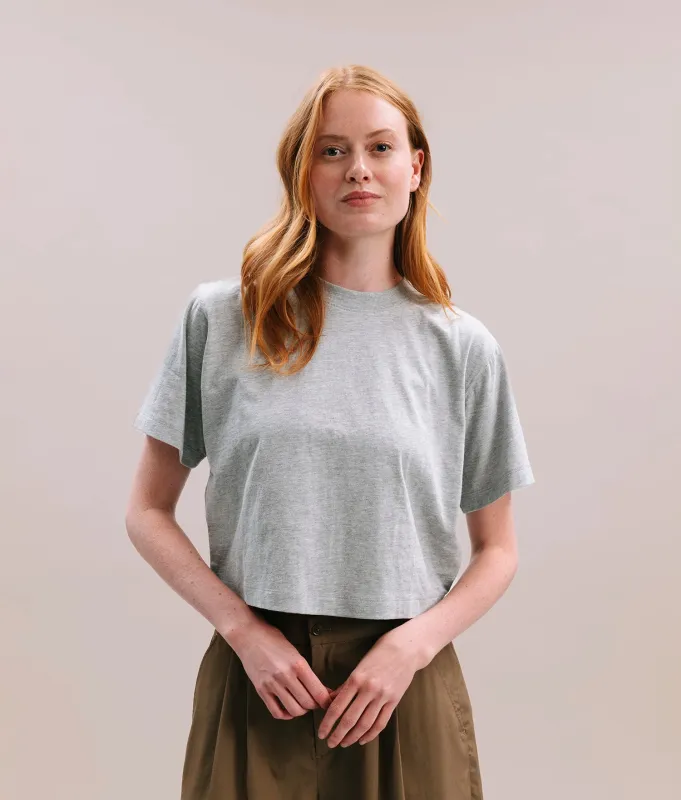 Womens Relaxed Crop Tee - Pigment Dye Jersey - Heather Grey made by Richer Poorer