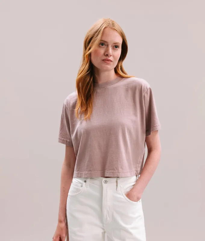 Womens Relaxed Crop Tee - Pigment Dye Jersey - Soft Mauve made by Richer Poorer
