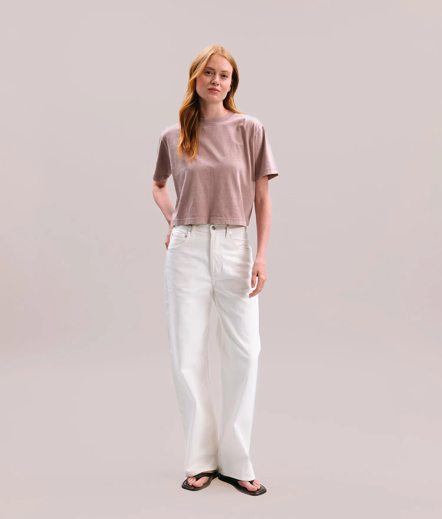 Womens Relaxed Crop Tee - Pigment Dye Jersey - Soft Mauve sold by Andie product image thumbnail 4