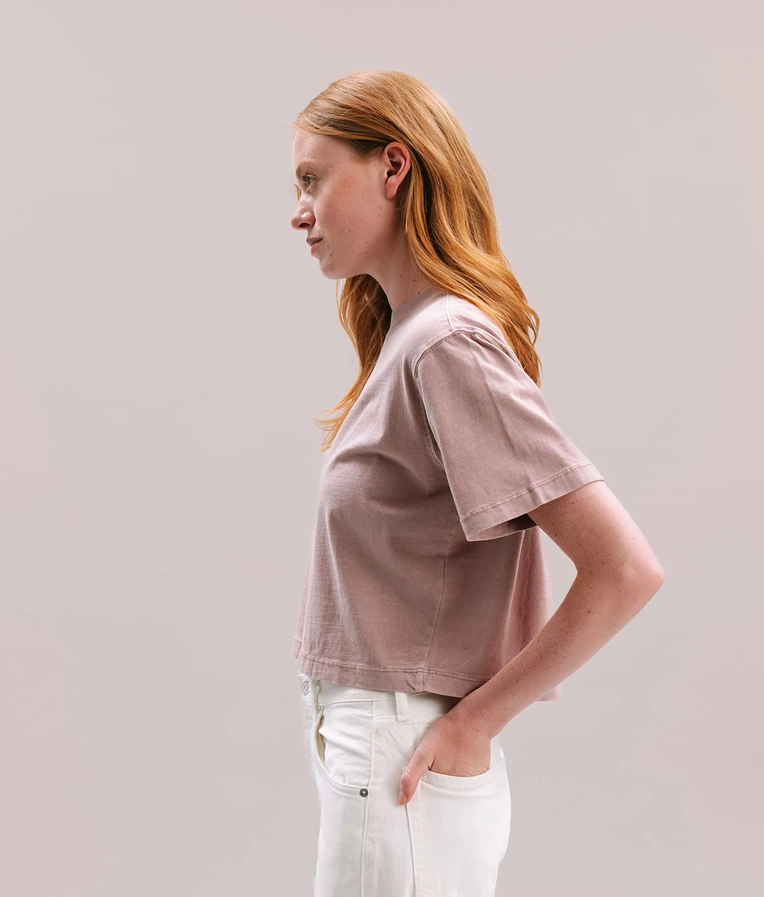 Womens Relaxed Crop Tee - Pigment Dye Jersey - Soft Mauve sold by Andie product image thumbnail 3