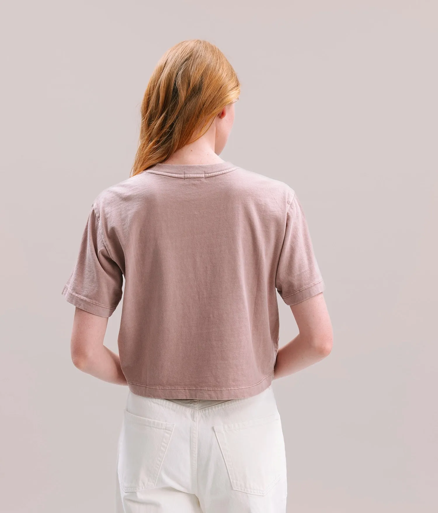 Womens Relaxed Crop Tee - Pigment Dye Jersey - Soft Mauve sold by Andie product image thumbnail 2