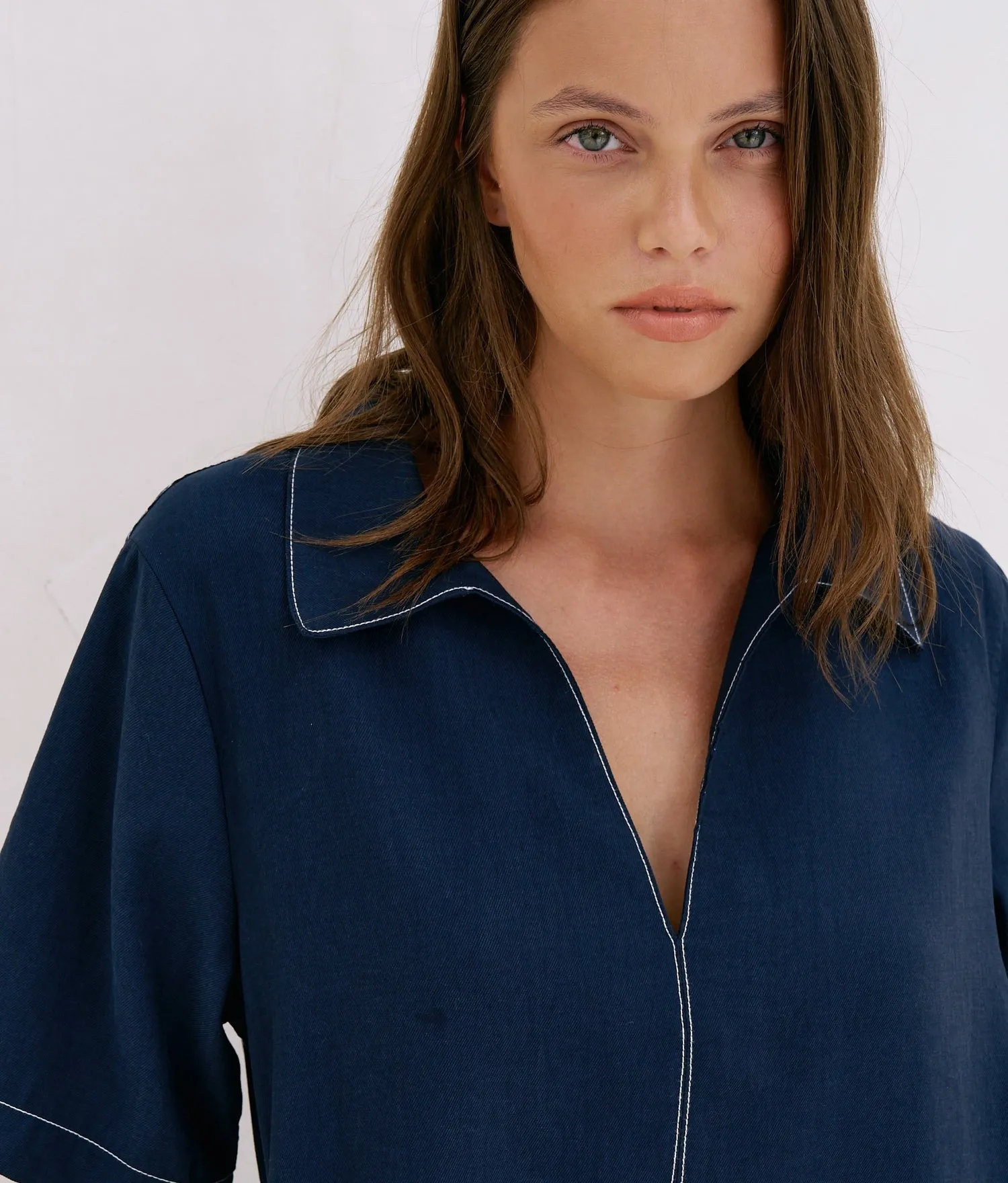 Mae Popover Mini Dress - Navy sold by Andie product image thumbnail 4