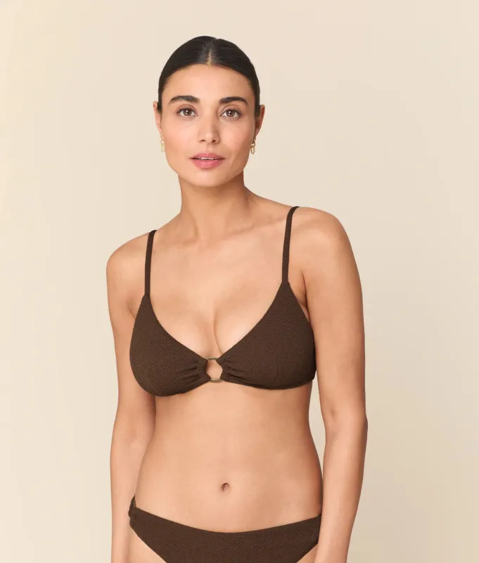 The Bonita Bikini Top - Seersucker Wave - Walnut made by Andie
