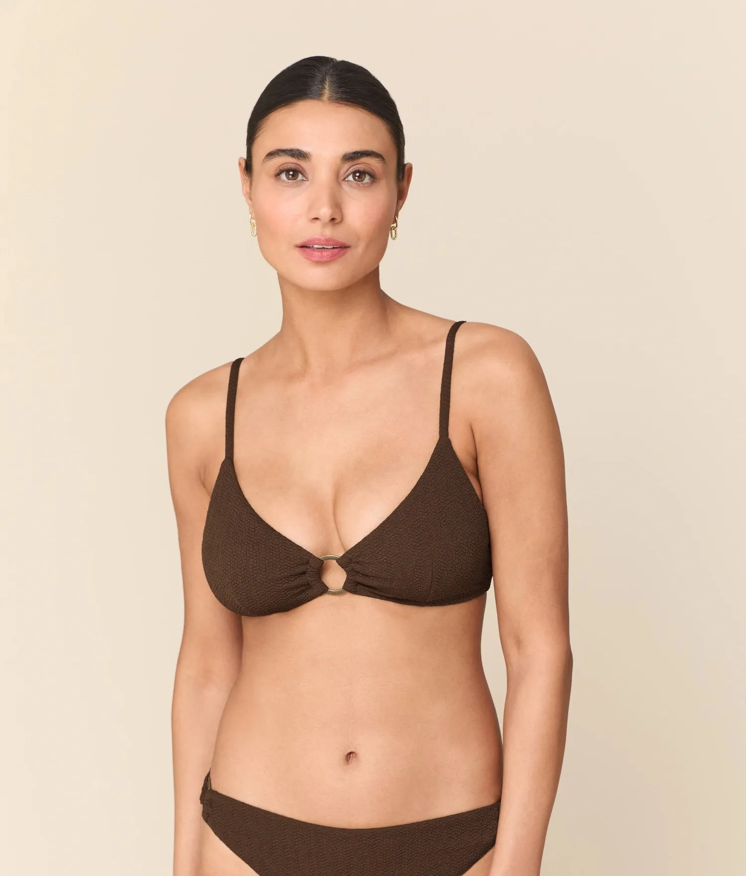 The Bonita Bikini Top - Seersucker Wave - Walnut sold by Andie