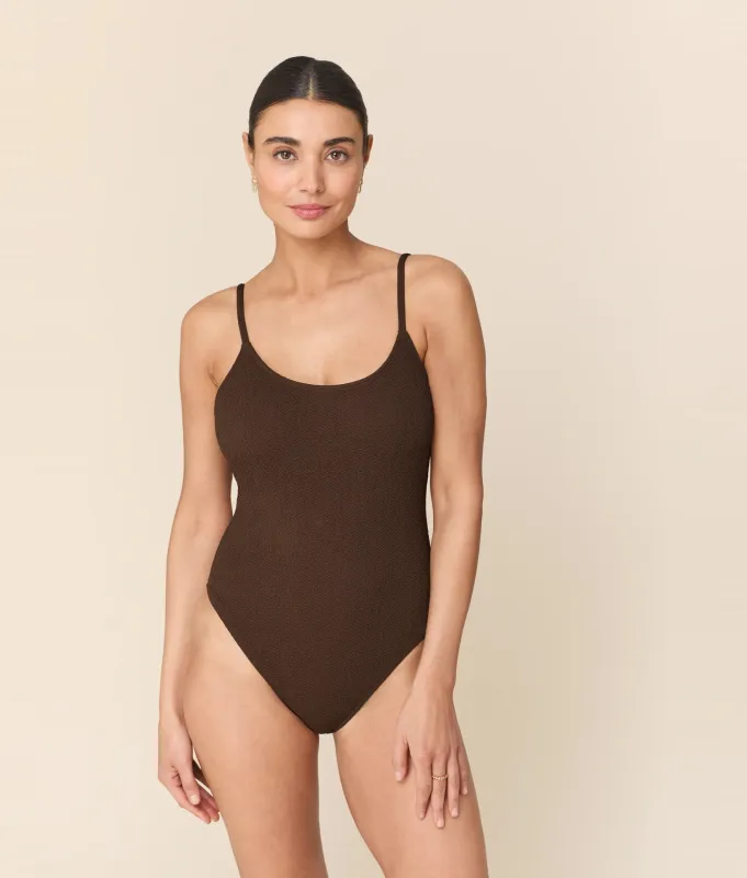 The Laguna One Piece - Seersucker Wave - Walnut - Classic made by Andie