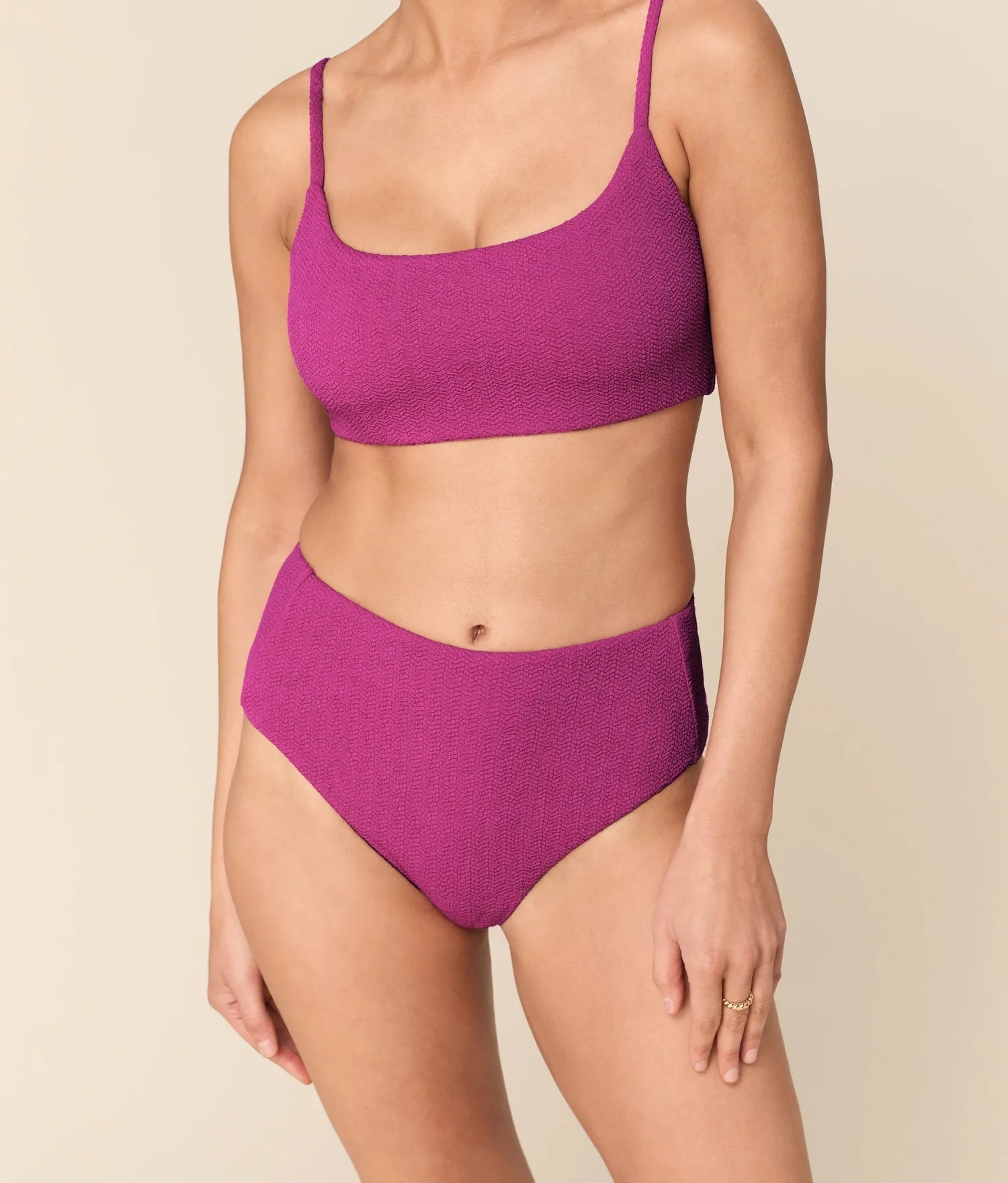 The High Rise Bikini Bottom - Seersucker Wave - Juicy sold by Andie