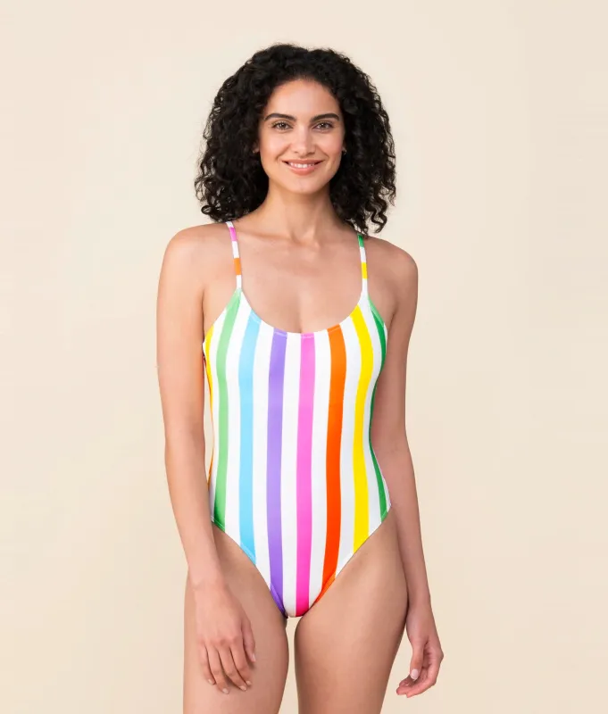 The Amalfi One Piece - Eco Nylon - Rainbow Wide Stripe - Classic made by Andie