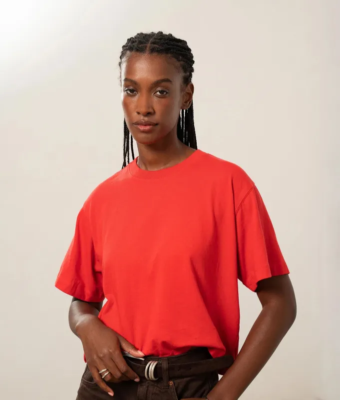 Womens Relaxed Crop Tee - Reactive Dye Jersey - Samba Red made by Richer Poorer