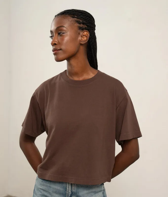 Womens Relaxed Crop Tee - Reactive Dye Jersey - Coffee Bean made by Richer Poorer