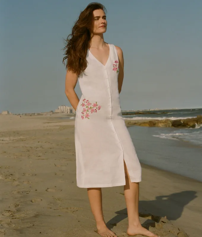 The Anamur Button Up Dress - Linen - White sold by Andie