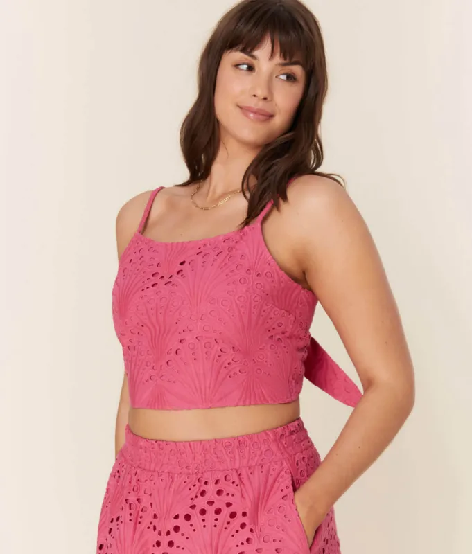 The Santiago Crop Top - Eyelet - Rosette sold by Andie