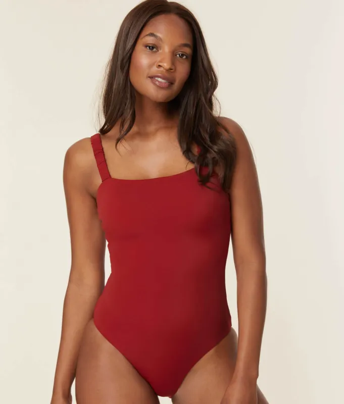 The Zuma One Piece - Eco Nylon - Crimson - Long Torso sold by Andie