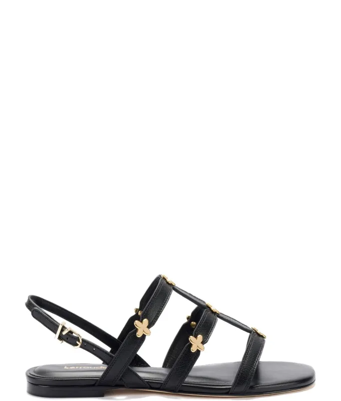 Harmony Flat Sandal In Black Leather made by Larroude