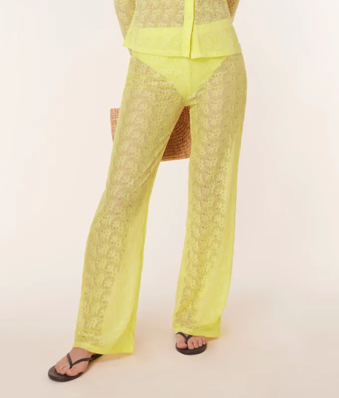 The Suva Pant - Floral Lace - Limeade sold by Andie
