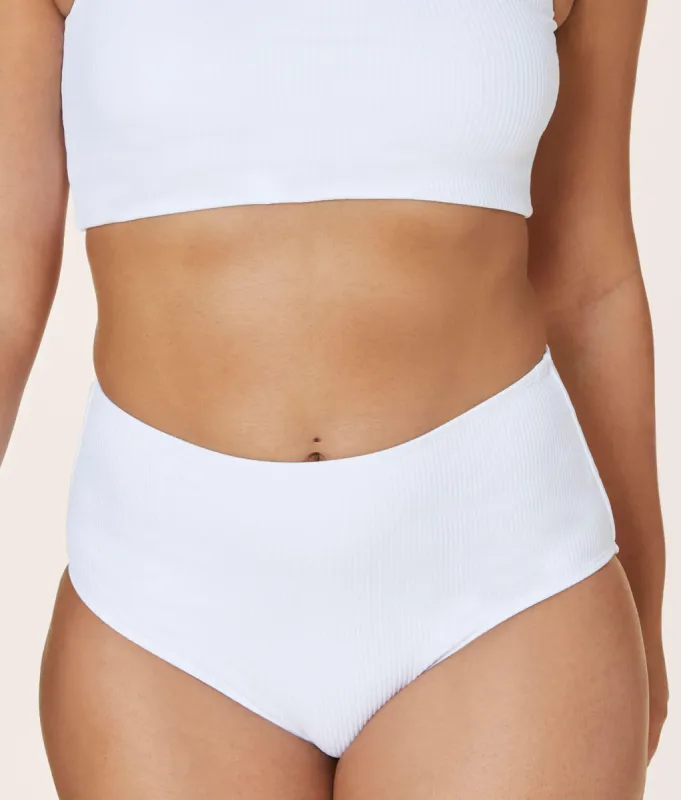The High Waist Bikini Bottom - Ribbed - White sold by Andie
