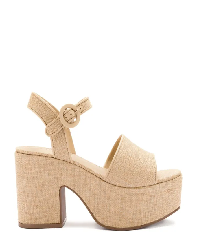 Miso Platform Strap Sandal In Beige Raffia sold by Andie