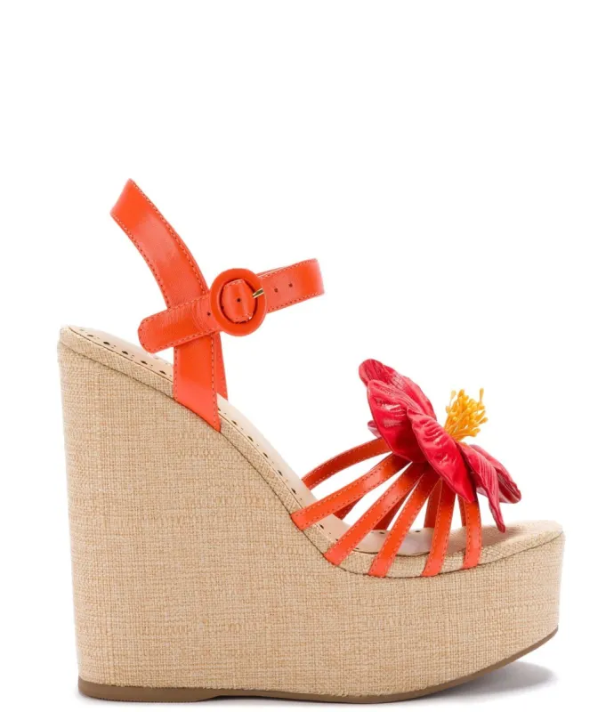Magnolia Wedge In Orange Leather sold by Andie