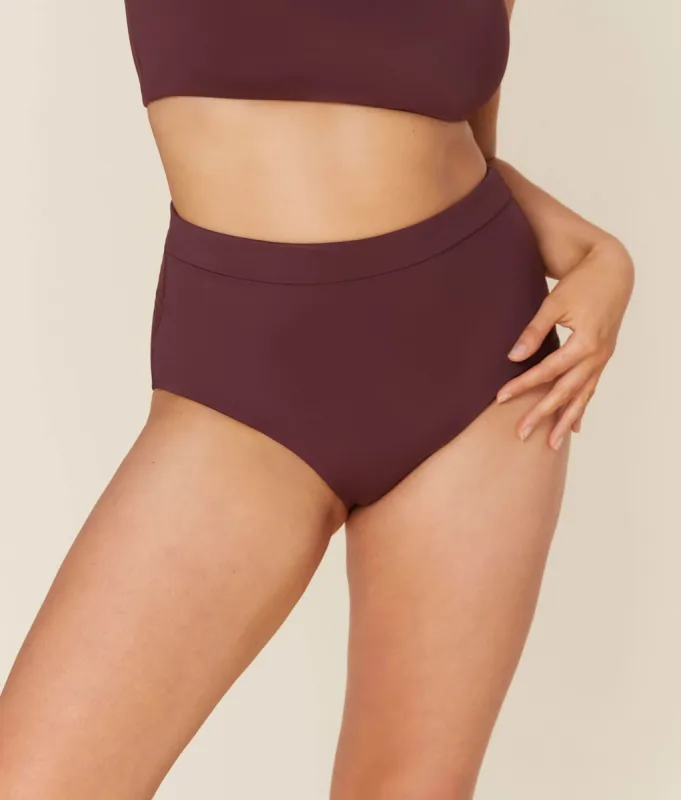 The Wide Band High Waist Bikini Bottom - Eco Nylon - Cacao sold by Andie