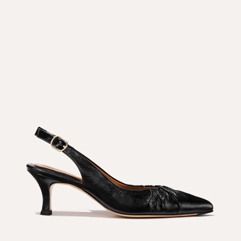 The Anya Slingback - Black Crinkle-Gloss Nappa sold by Margaux