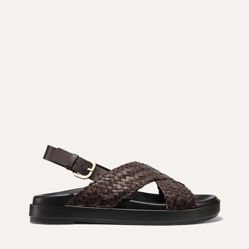 The Petra Sandal - Espresso Woven Leather sold by Margaux