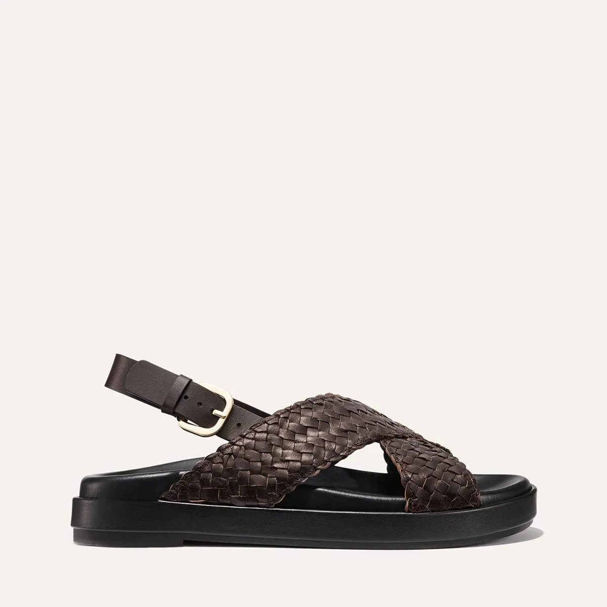The Petra Sandal - Espresso Woven Leather sold by Margaux