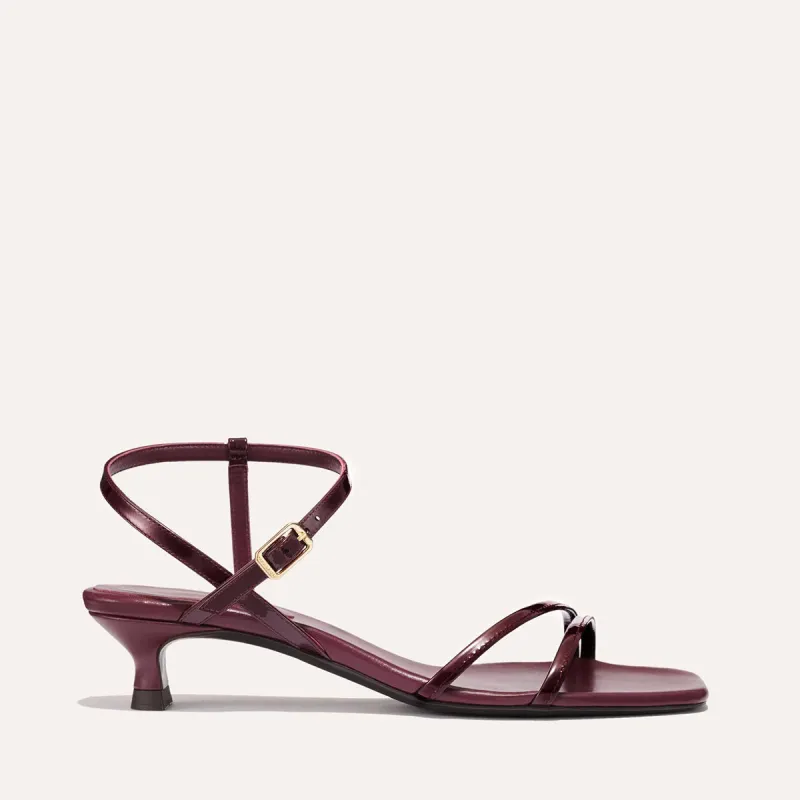 The Dylan Sandal - Burgundy Patent sold by Margaux