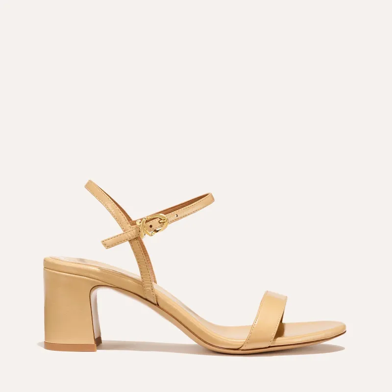 The Cleo Sandal - Sand Crinkle-Gloss Nappa sold by Margaux