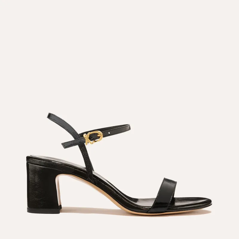 The Cleo Sandal - Black Crinkle-Gloss Nappa sold by Margaux