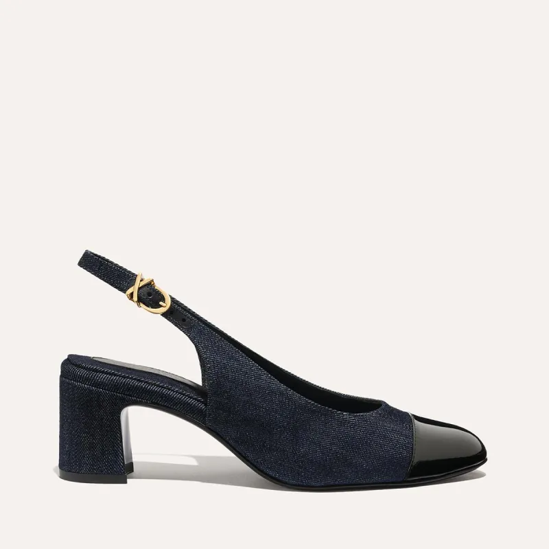 The Cluny Slingback - Indigo Denim and Patent made by Margaux