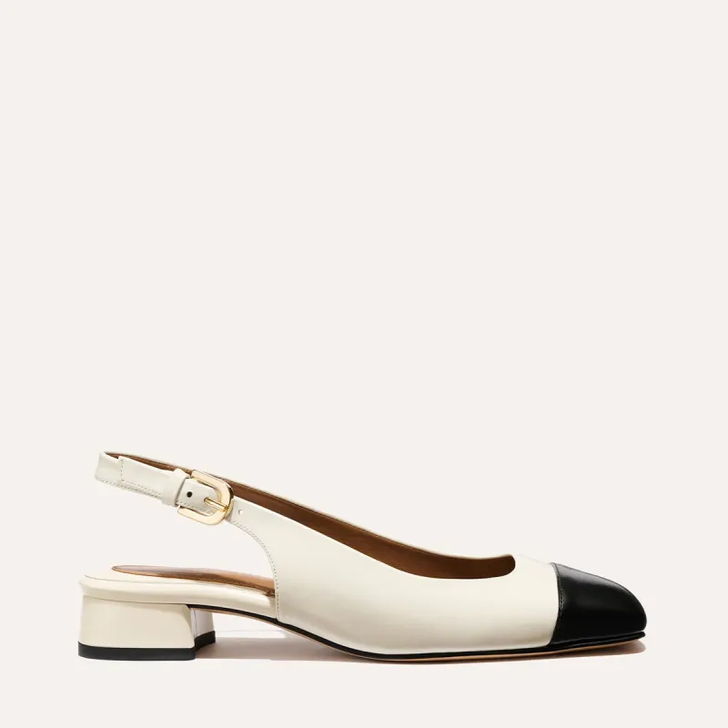 The Darcy Slingback - Cream and Black Calf made by Margaux