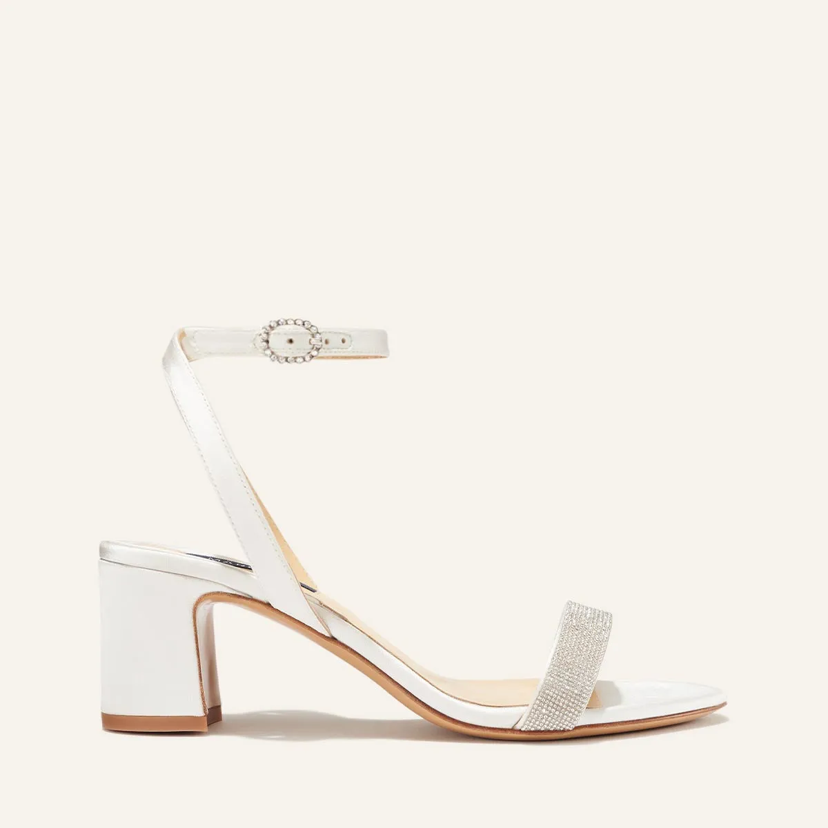 The Stella Sandal - Ivory Satin with Crystals sold by Margaux