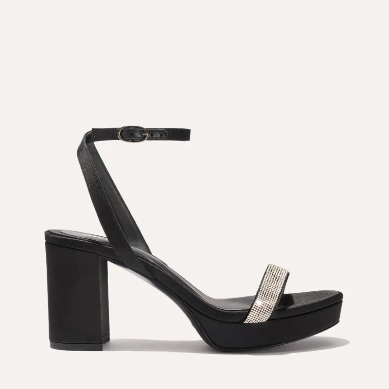 The Stella Platform - Black Satin with Crystals sold by Margaux