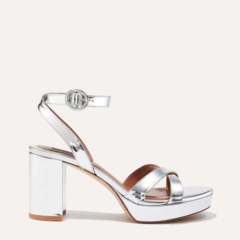 The Platform Sandal - Silver Mirror sold by Margaux